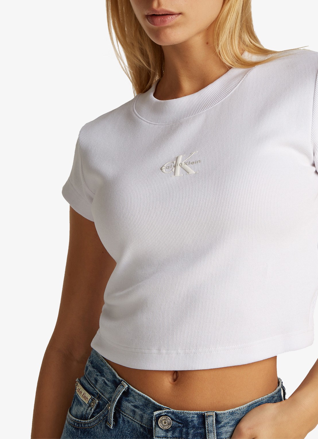 Calvin Klein Cropped T-shirt met logo - detail 5 wit