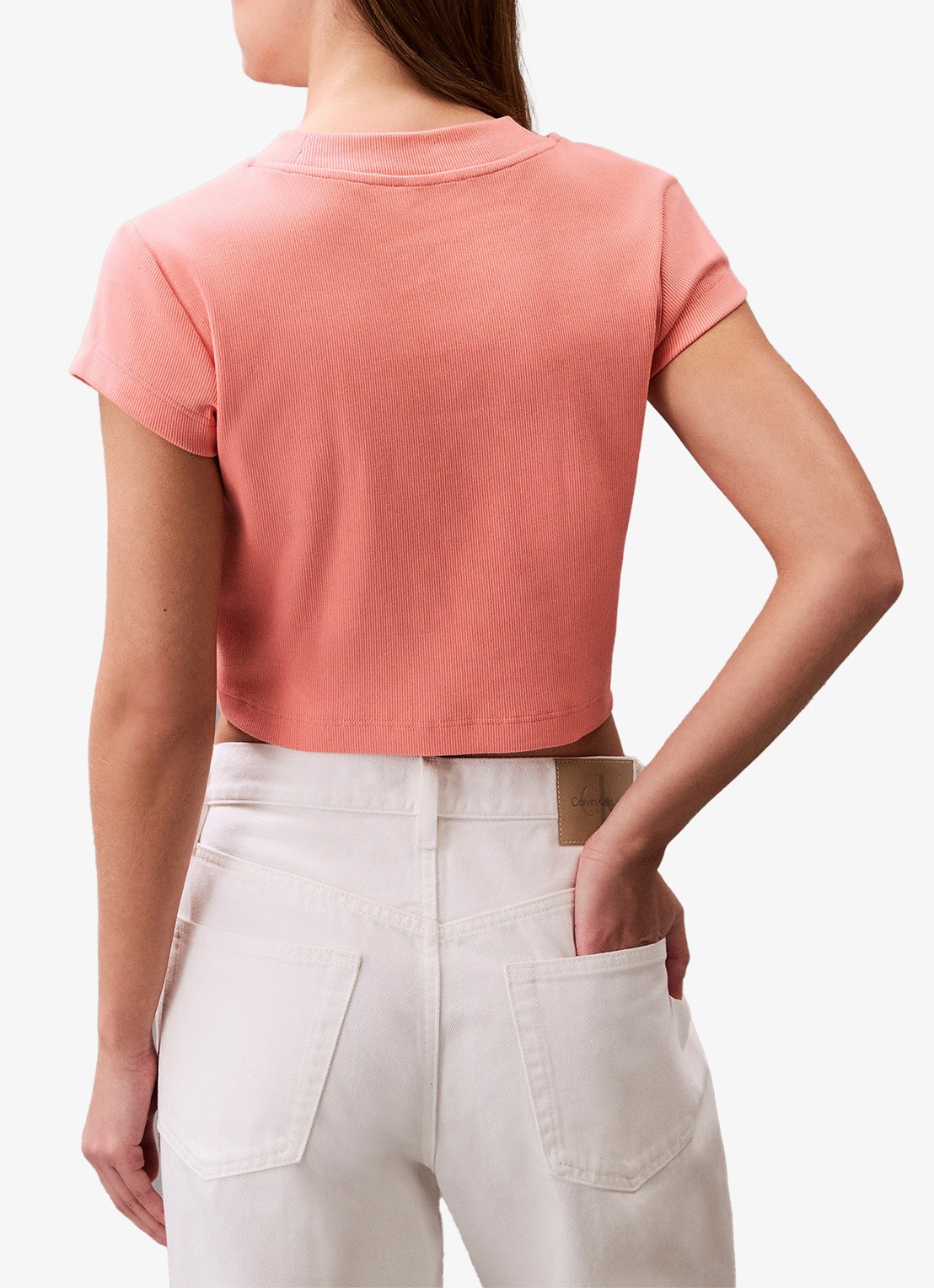 Calvin Klein Cropped T-shirt met logo - achterkant zalmroze