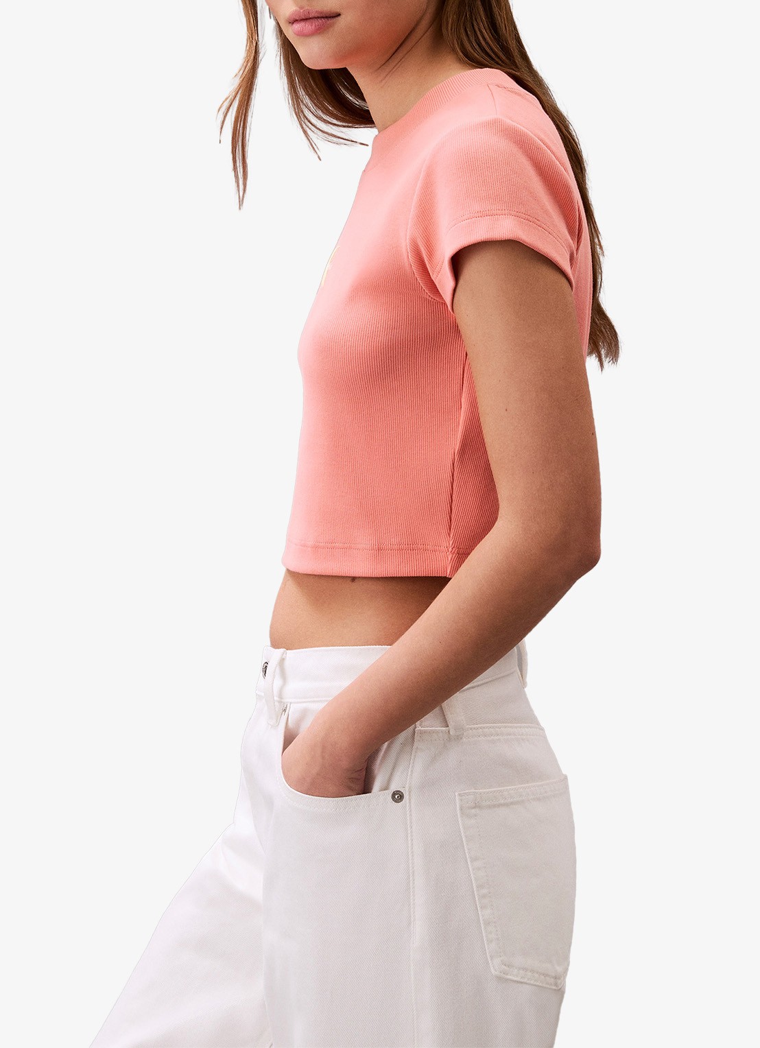 Calvin Klein Cropped T-shirt met logo - detail 4 zalmroze