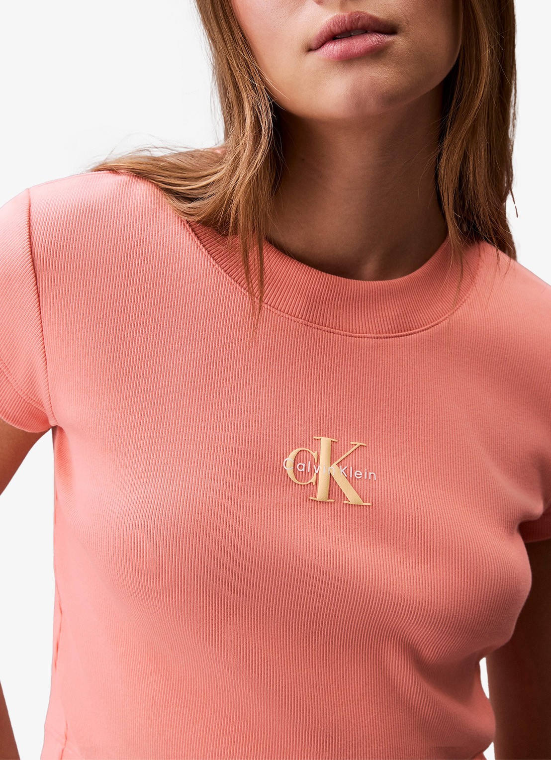 Calvin Klein Cropped T-shirt met logo - detail 5 zalmroze