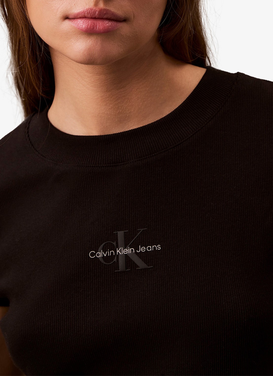 Calvin Klein Cropped T-shirt met logo - detail 5 zwart