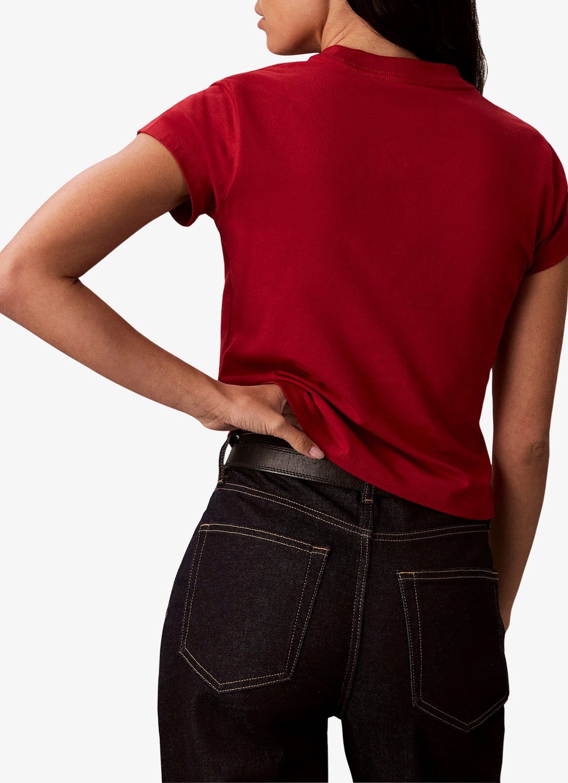 Calvin Klein Cropped T-shirt met logo - achterkant 4 donkerrood
