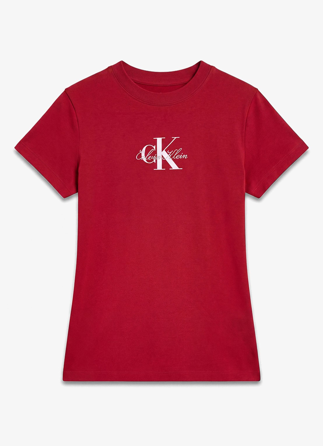 Calvin Klein Cropped T-shirt met logo - voorkant 5 donkerrood