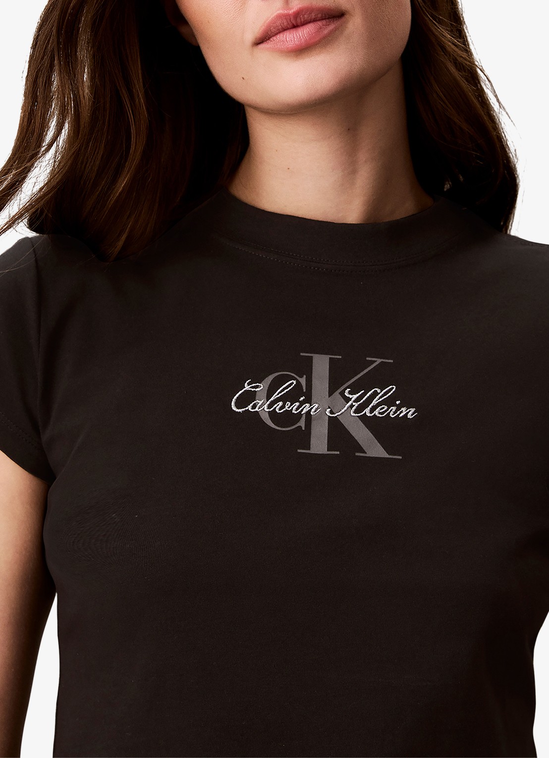 Calvin Klein Cropped T-shirt met logo - detail 2 zwart