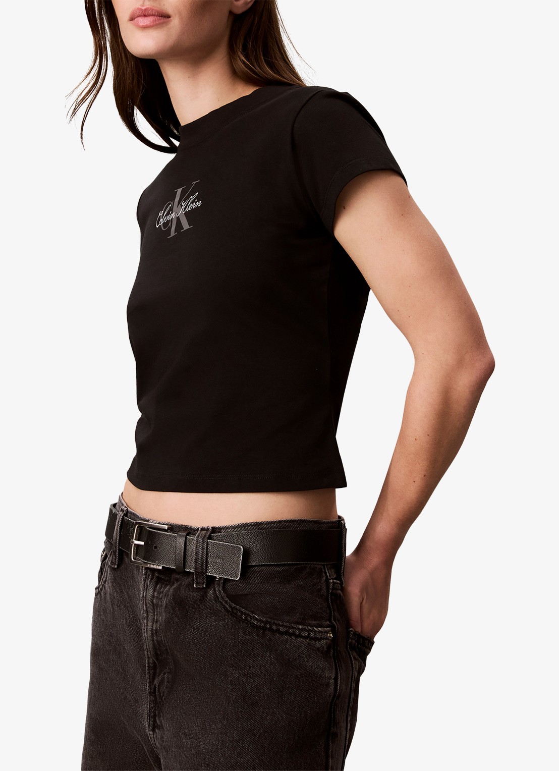 Calvin Klein Cropped T-shirt met logo - detail 3 zwart