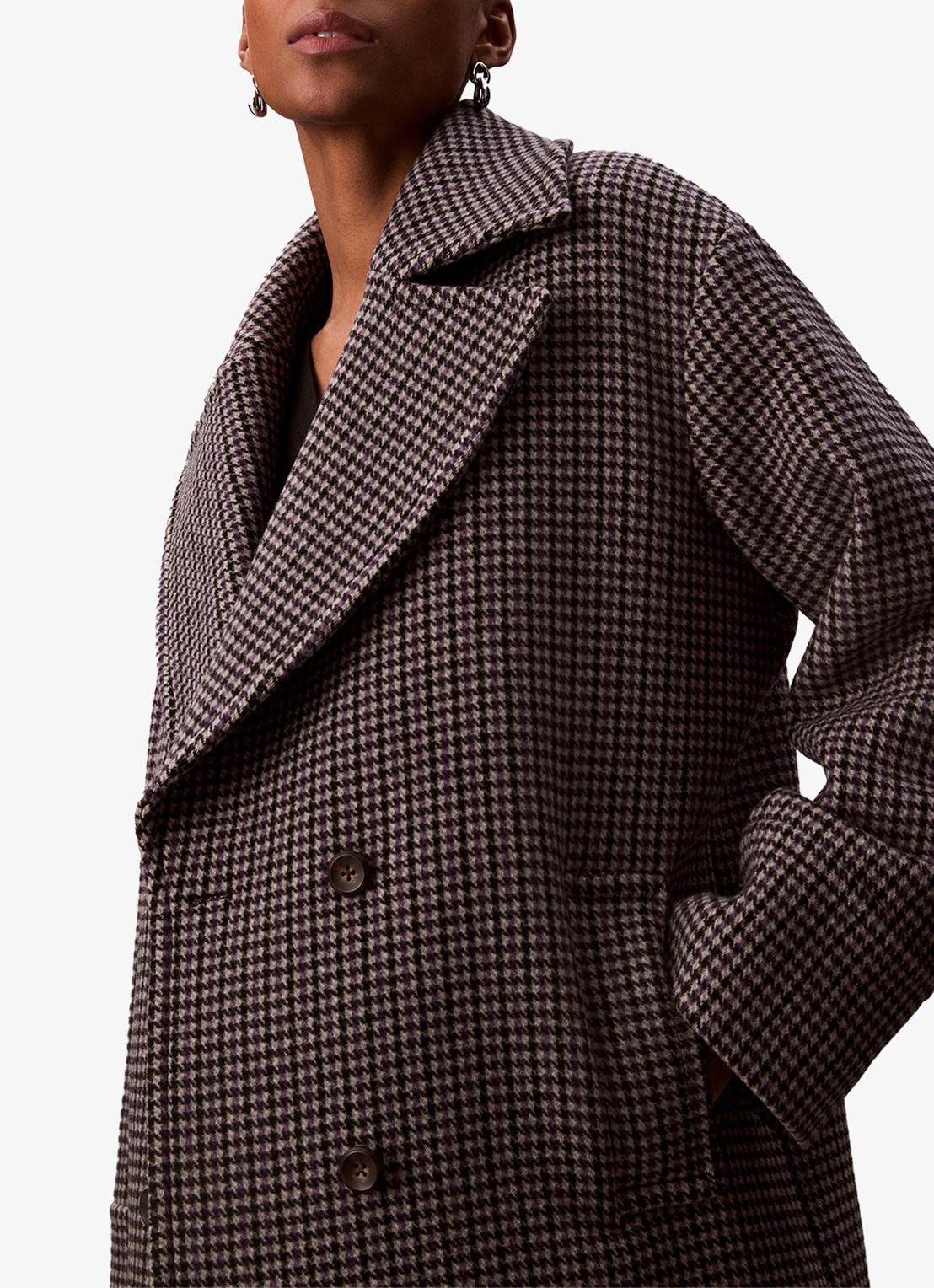 Calvin Klein Double-breasted mantel met pied-de-poule dessin - detail 2 grijs