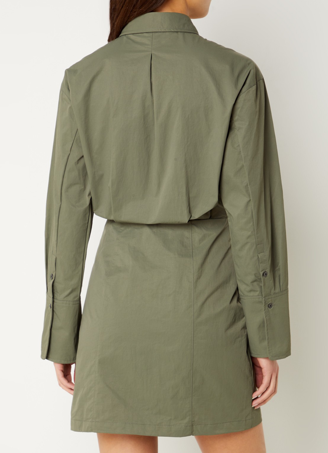 Calvin Klein Dusty mini blousejurk met logo - achterkant 4 legergroen