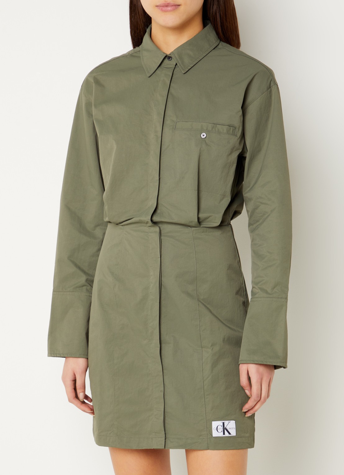 Calvin Klein Dusty mini blousejurk met logo - detail legergroen