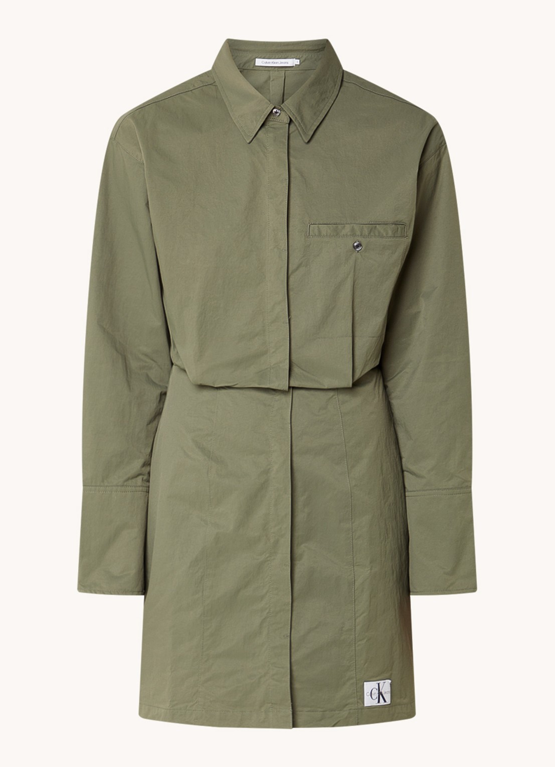 Calvin Klein Dusty mini blousejurk met logo - voorkant 2 legergroen