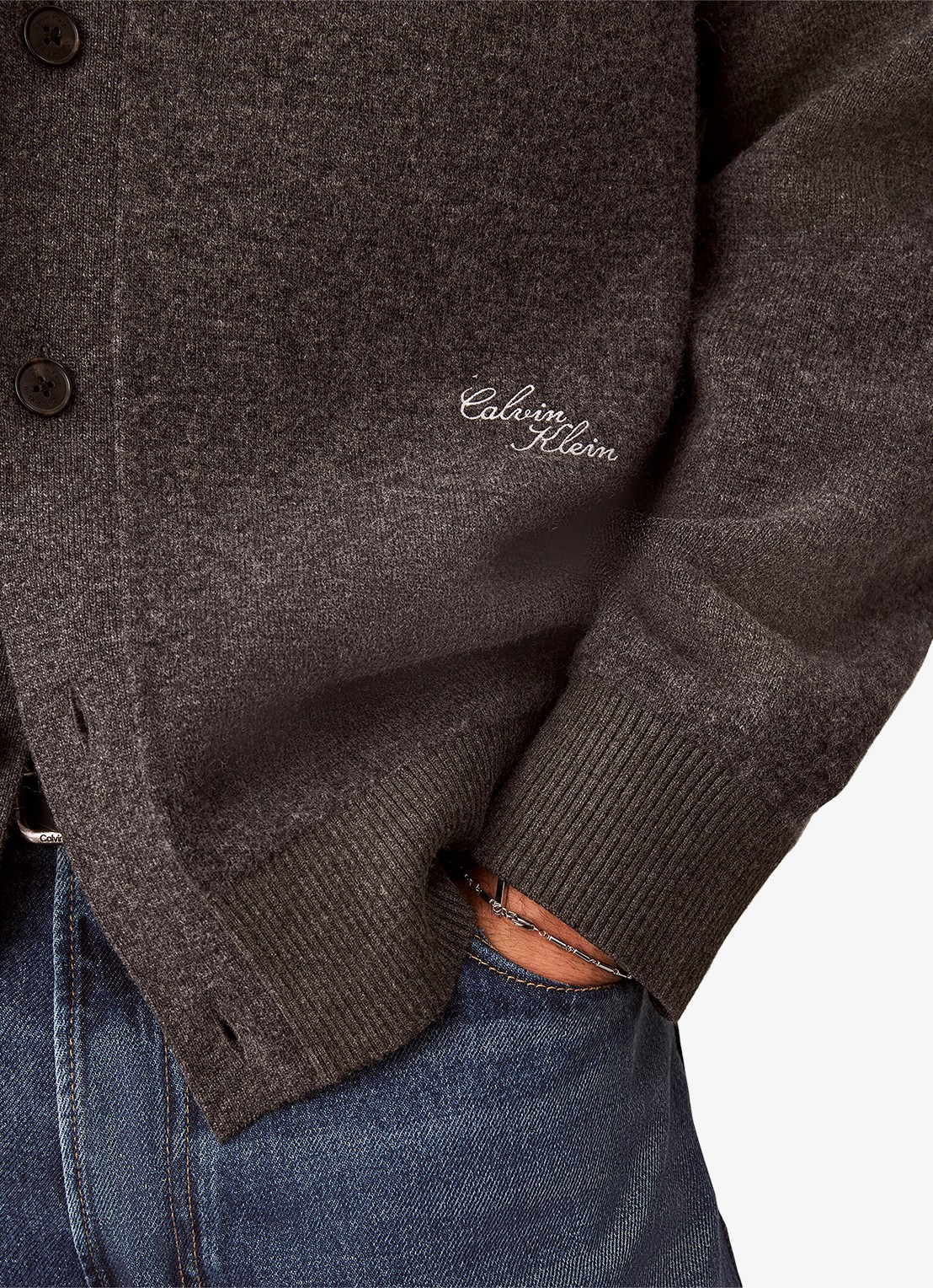 Calvin Klein Fijngebreid vest met logoborduring - detail 6 donkergrijs
