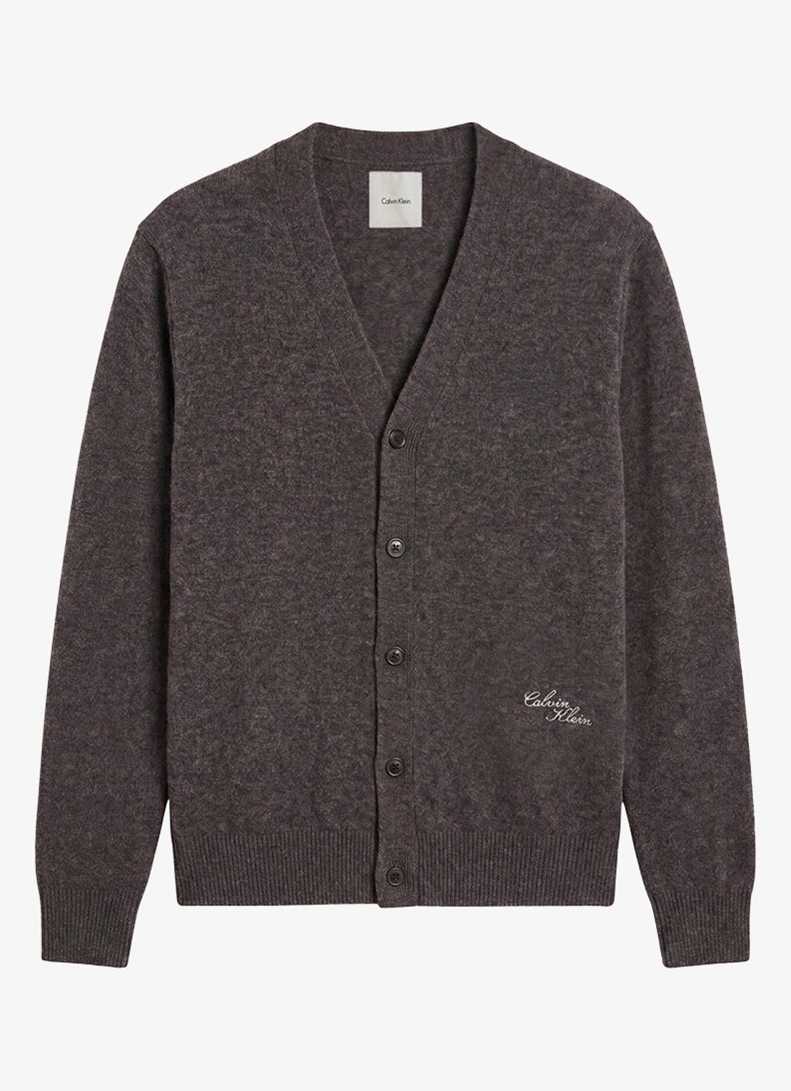 Calvin Klein Fijngebreid vest met logoborduring - voorkant 2 donkergrijs
