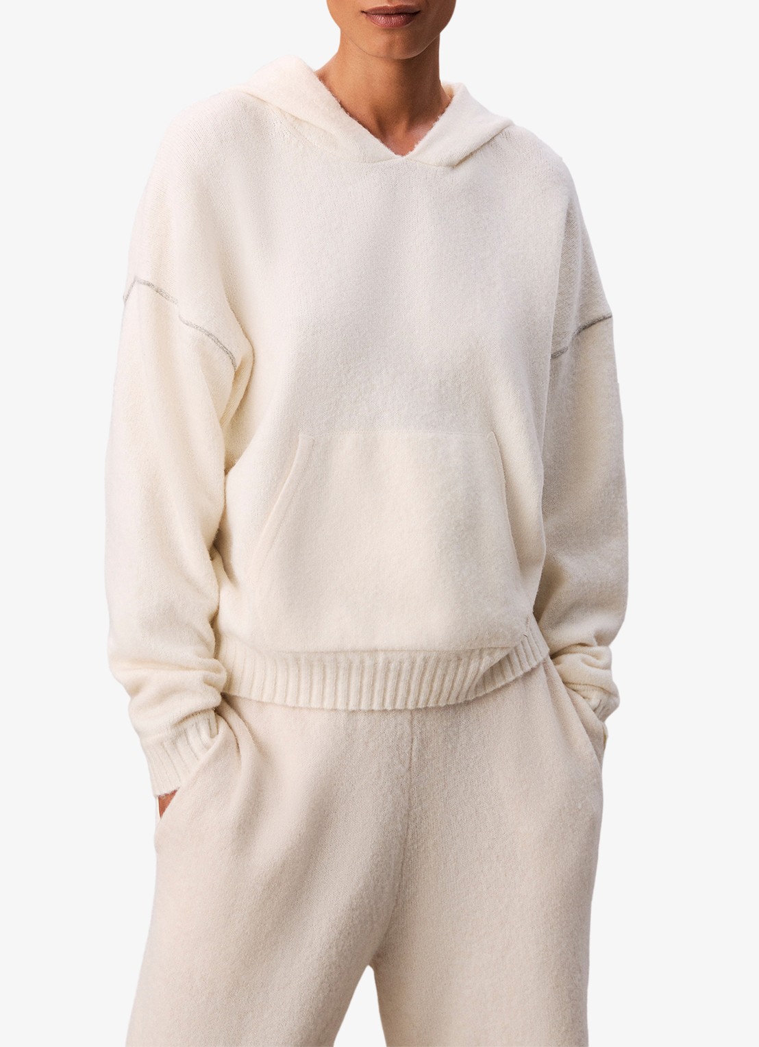Calvin Klein Fijngebreide hoodie met lurex - detail 4 ivoor