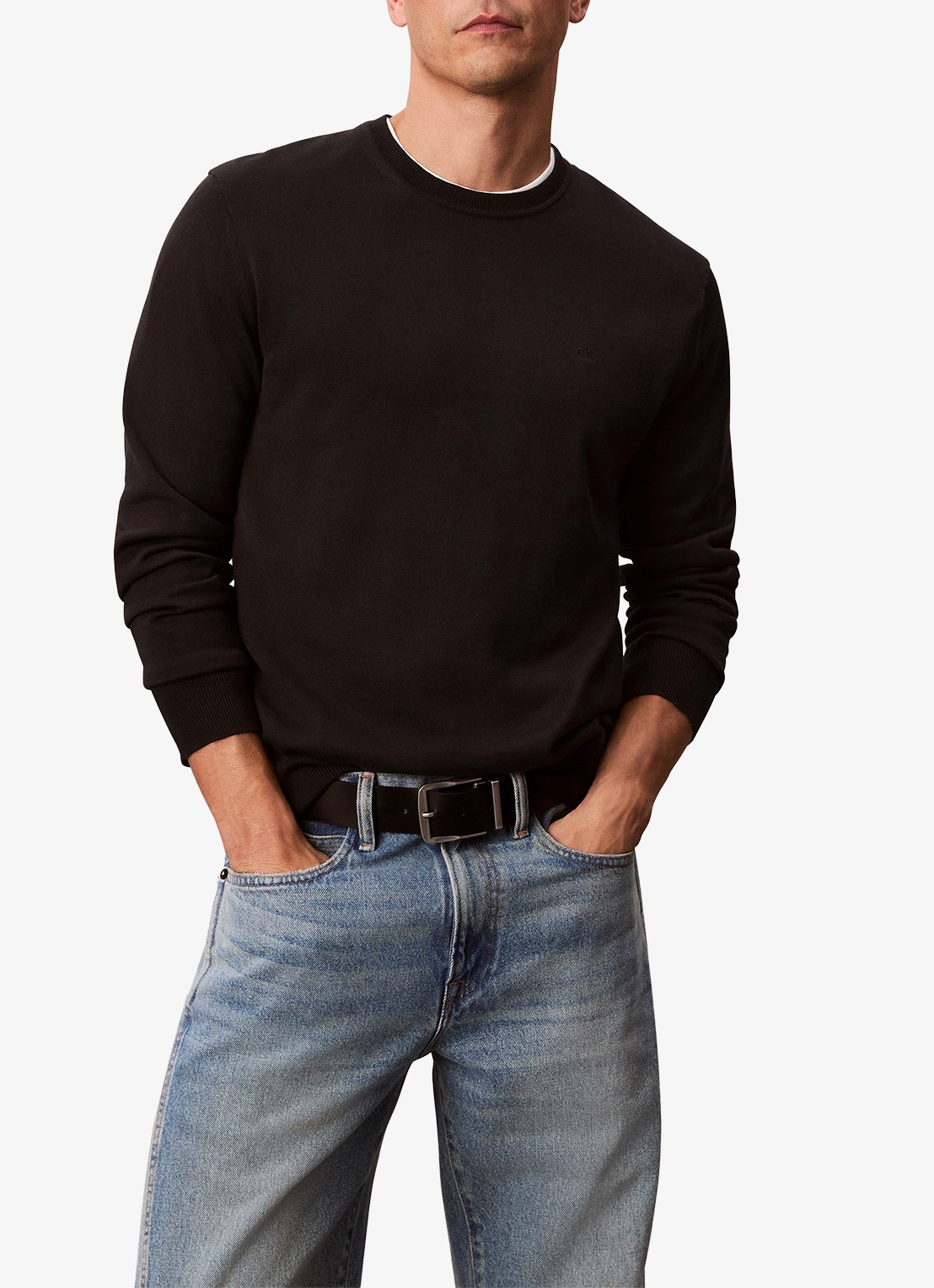 Calvin Klein Fijngebreide pullover met ronde hals - detail 4 zwart