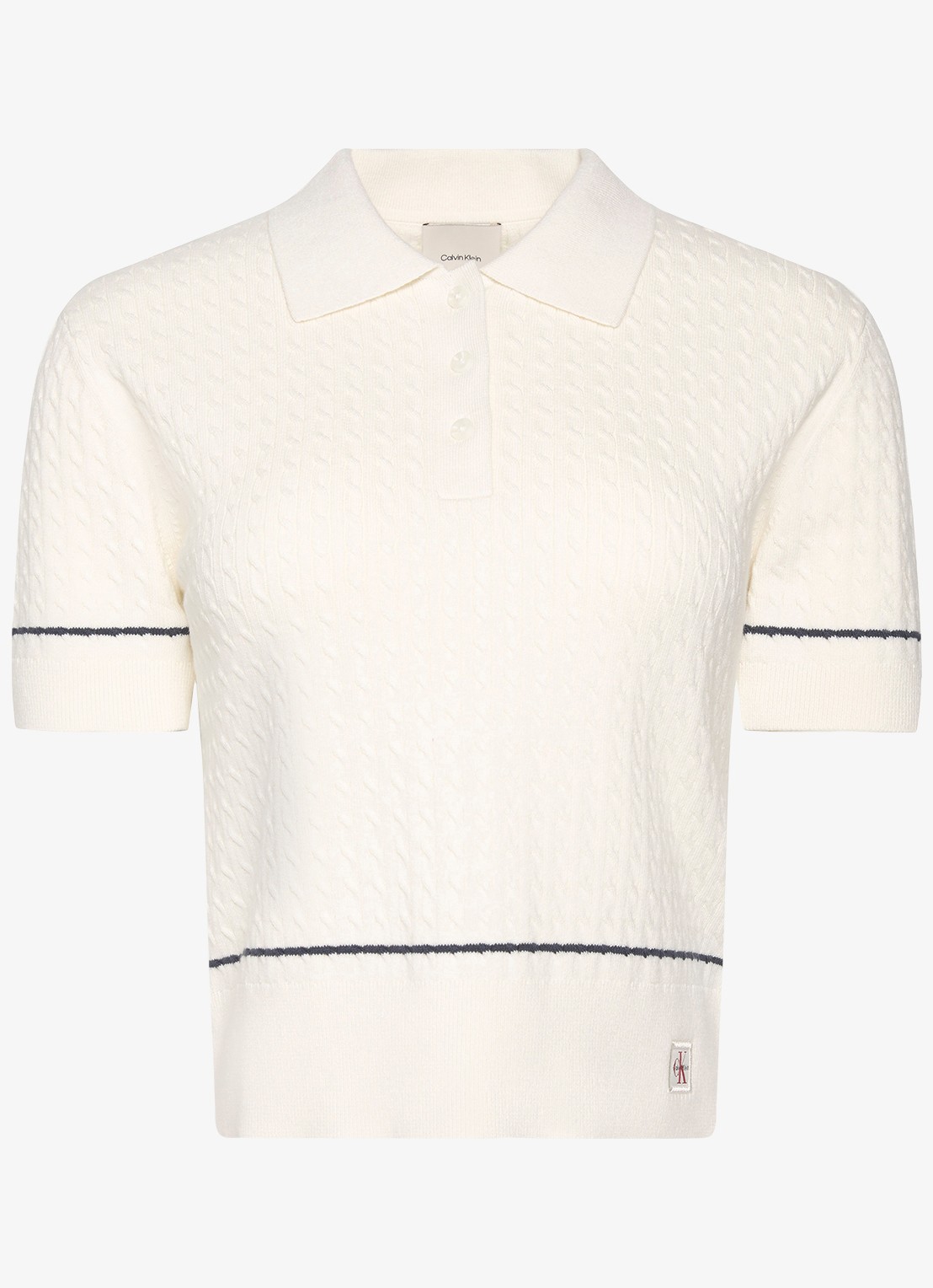 Calvin Klein Fijngebreide trui met gestreept detail - voorkant 4 gebroken wit