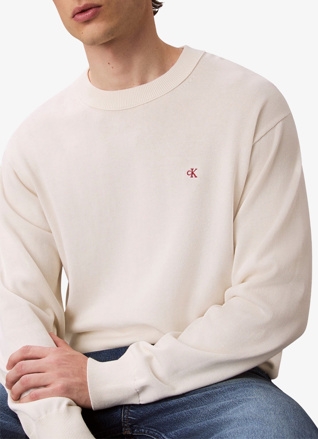 Calvin Klein Fijngebreide trui met logo - detail 3 gebroken wit