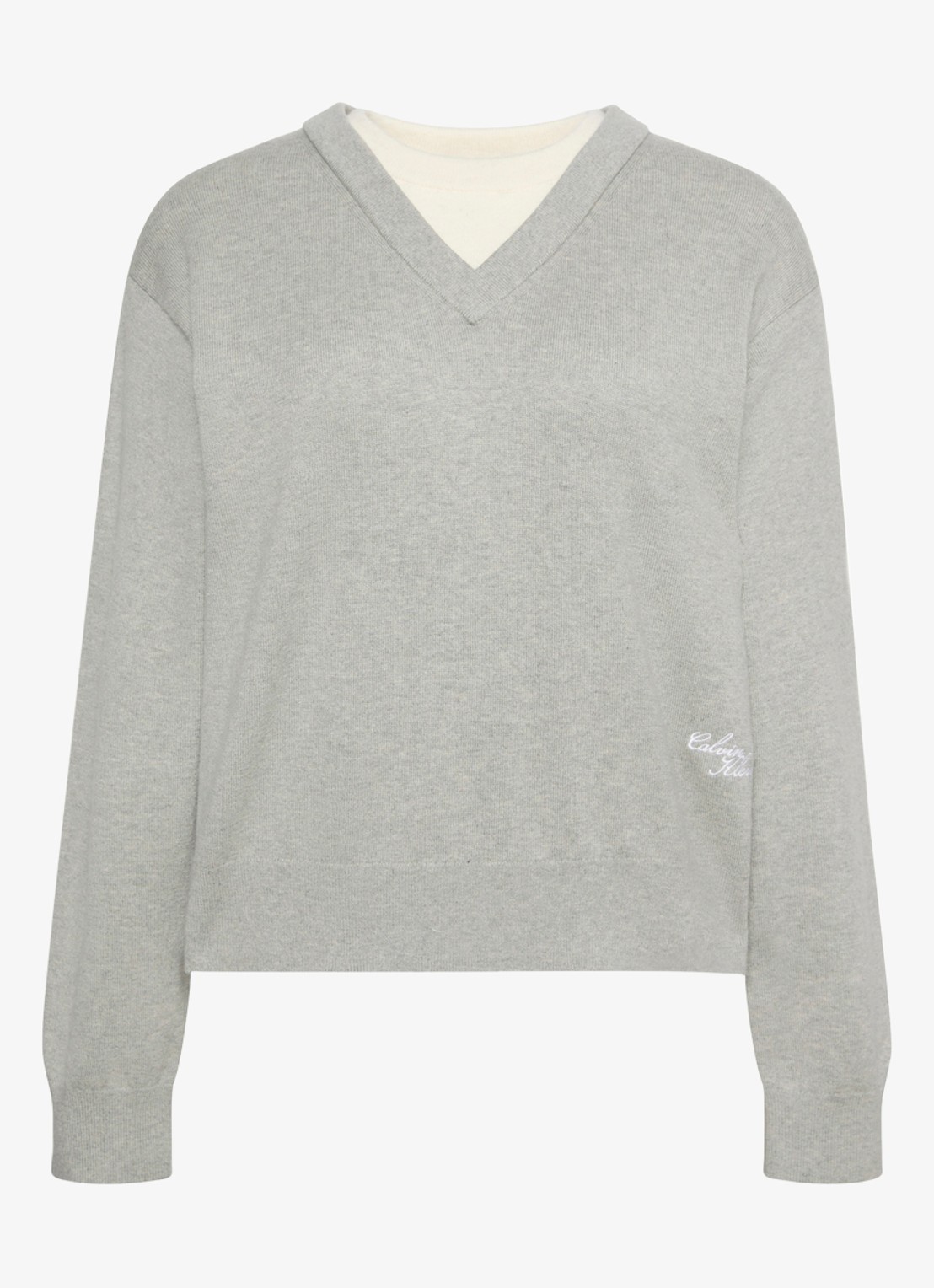 Calvin Klein Fijngebreide trui met logoborduring - voorkant 6 lichtgrijs