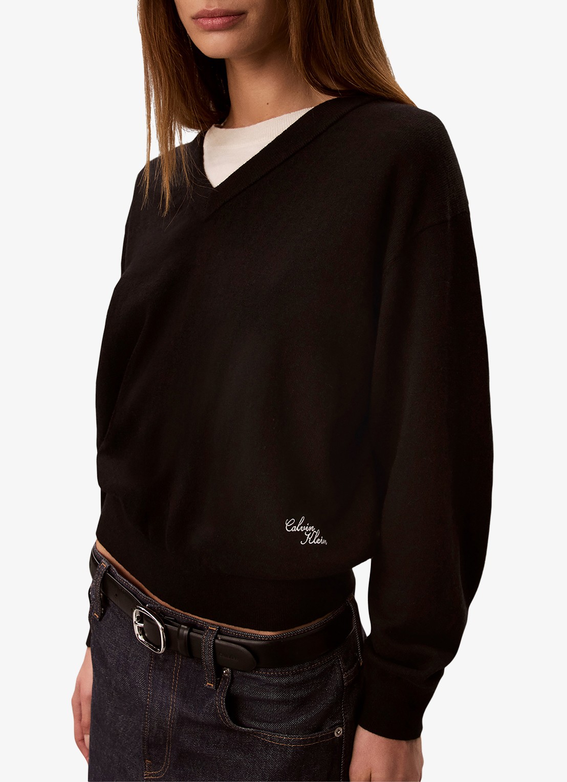 Calvin Klein Fijngebreide trui met logoborduring - detail 3 zwart