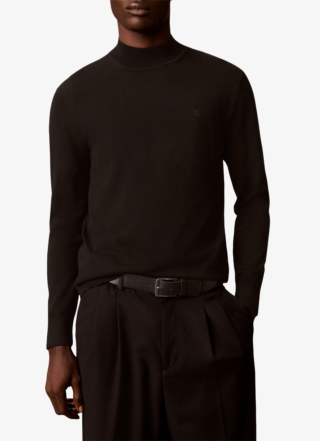 Calvin Klein Fijngebreide trui met logoborduring - detail zwart