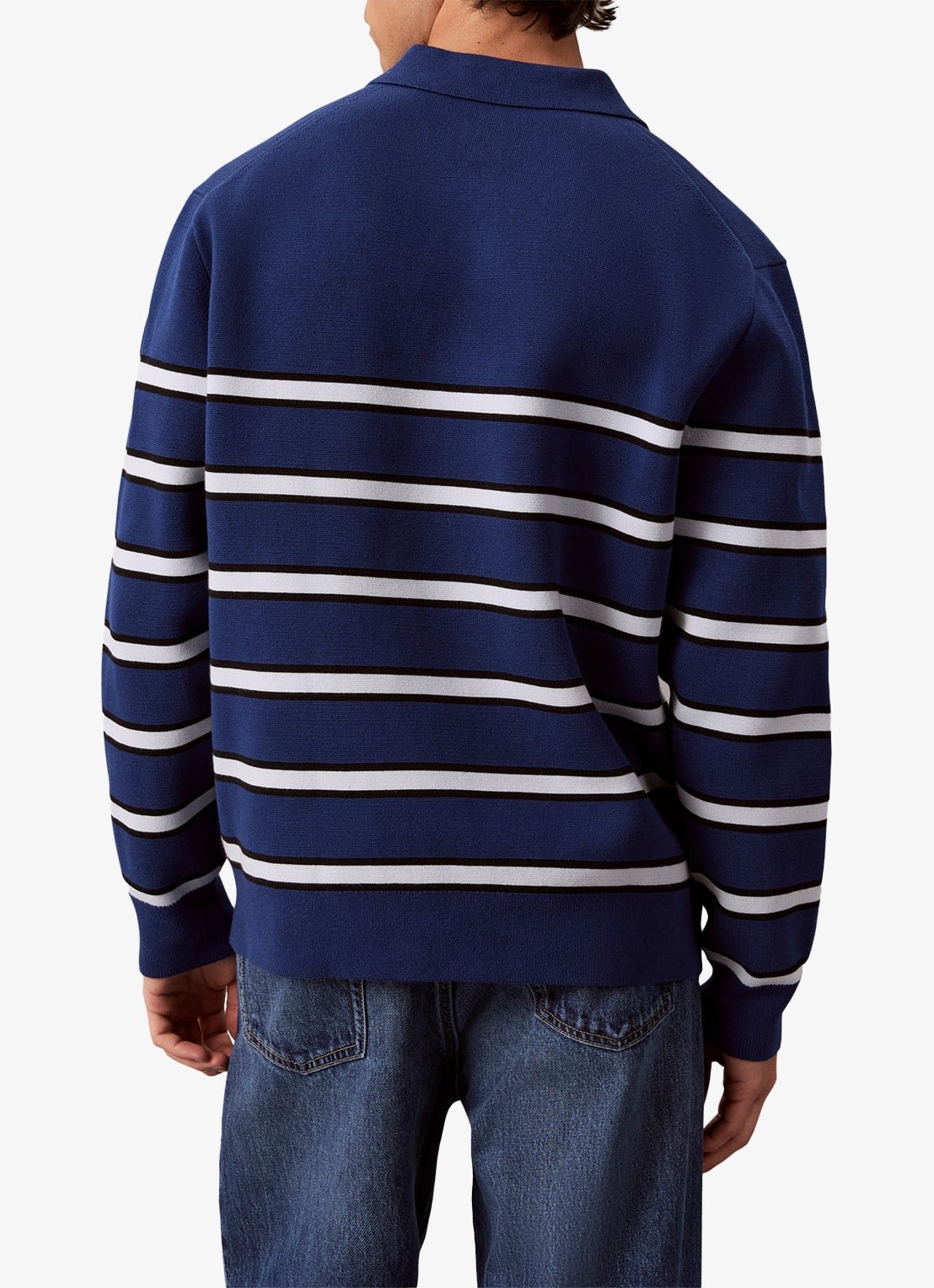 Calvin Klein Fijngebreide trui met streepprint - achterkant 6 staalblauw