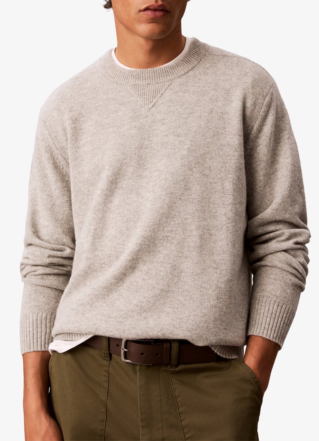 Calvin Klein Fijngebreide trui van wol - detail 4 lichtgrijs