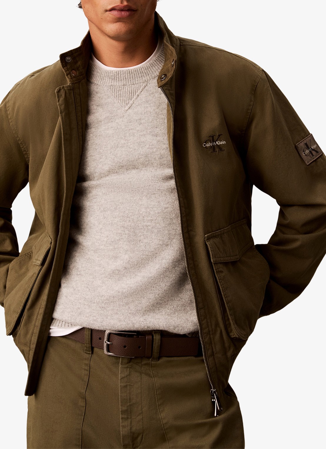 Calvin Klein Fijngebreide trui van wol - detail 5 lichtgrijs