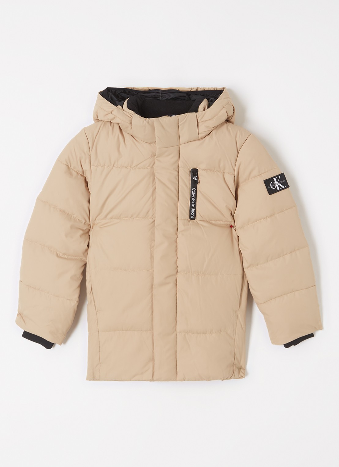Calvin Klein Gewatteerde jas met afneembare capuchon - voorkant donkerbeige