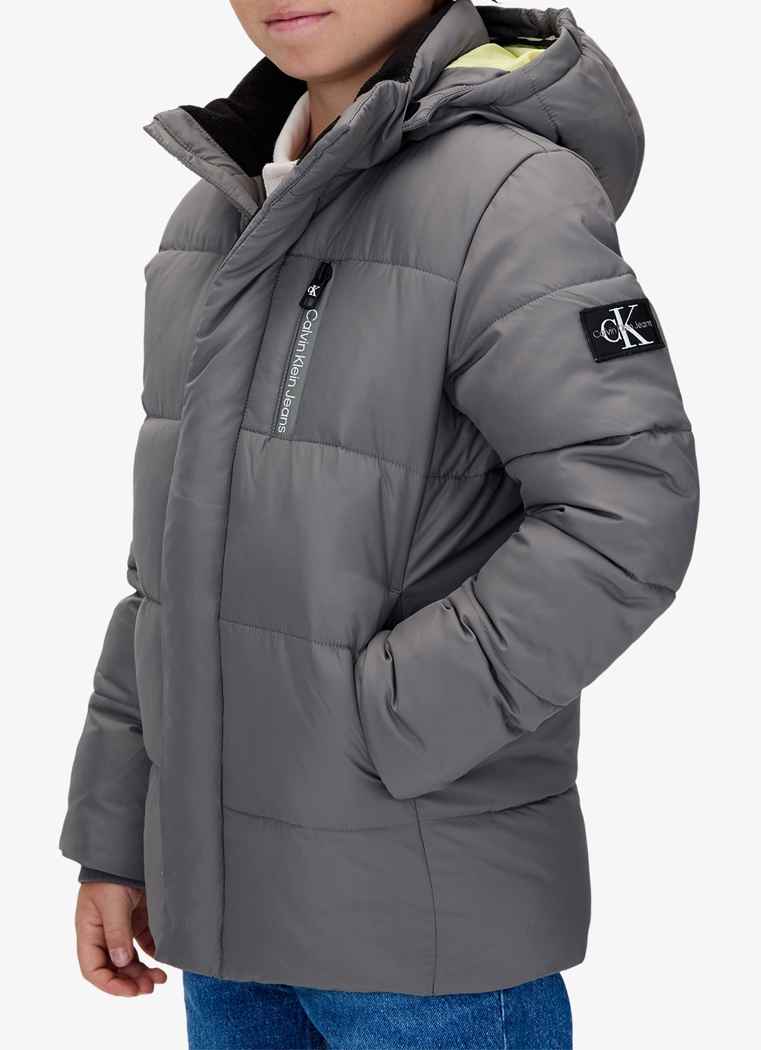 Calvin Klein Gewatteerde jas met afneembare capuchon - detail 3 middengrijs