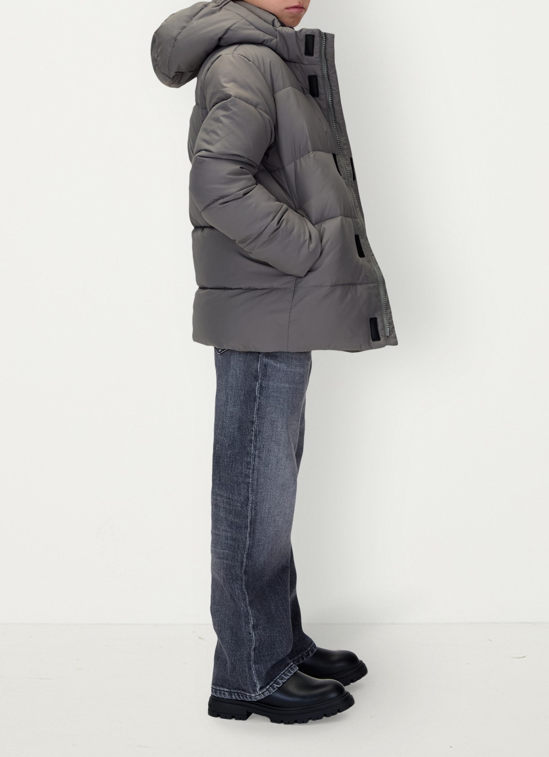 Calvin Klein Gewatteerde jas met afneembare capuchon - detail 4 middengrijs