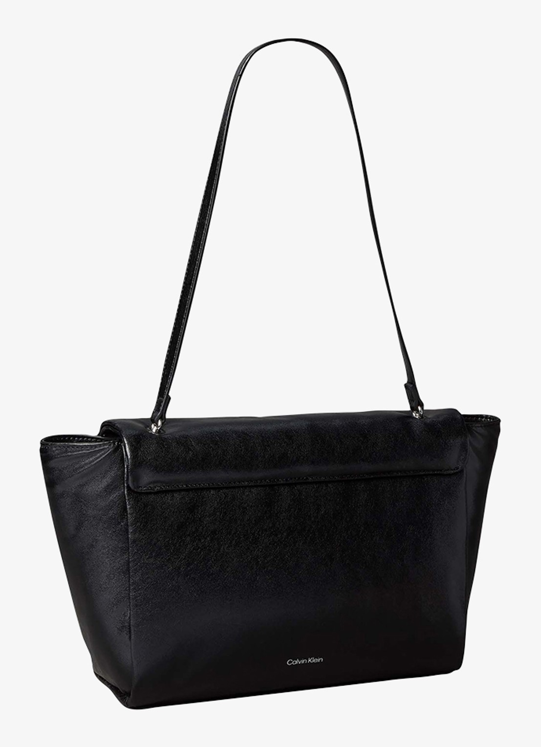 Calvin Klein Gewatteerde schoudertas met 13 inch latopvak en glanzende finish  - achterkant 3 zwart