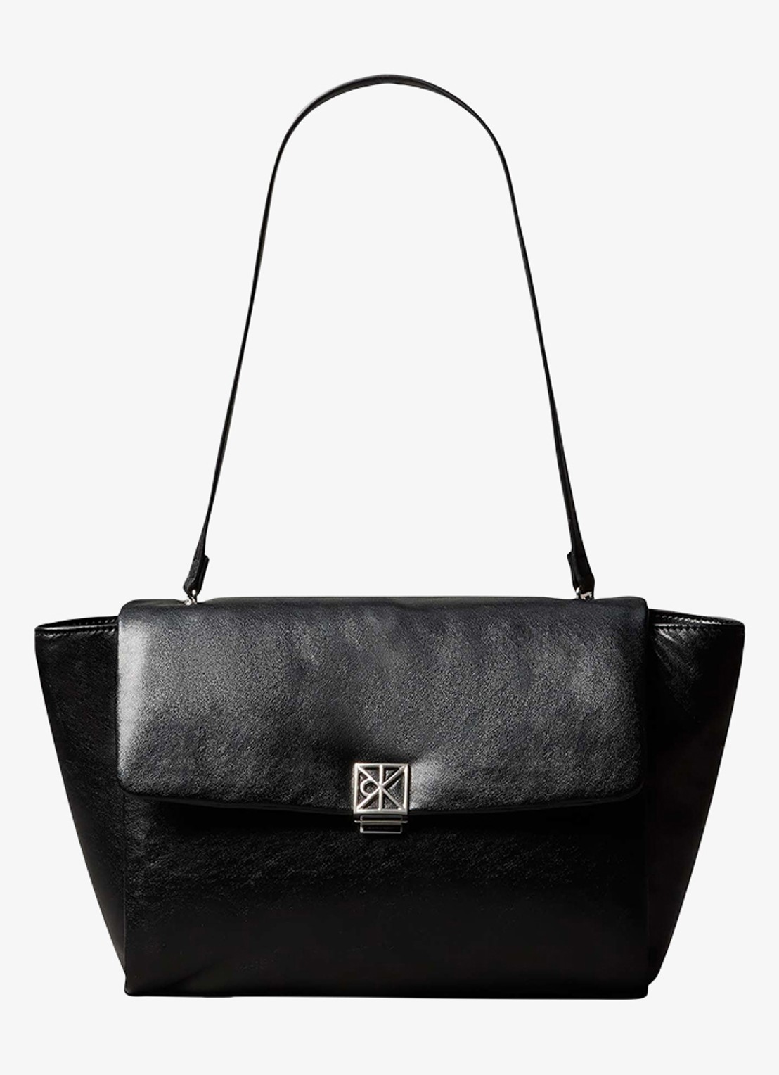 Calvin Klein Gewatteerde schoudertas met 13 inch latopvak en glanzende finish  - voorkant 2 zwart