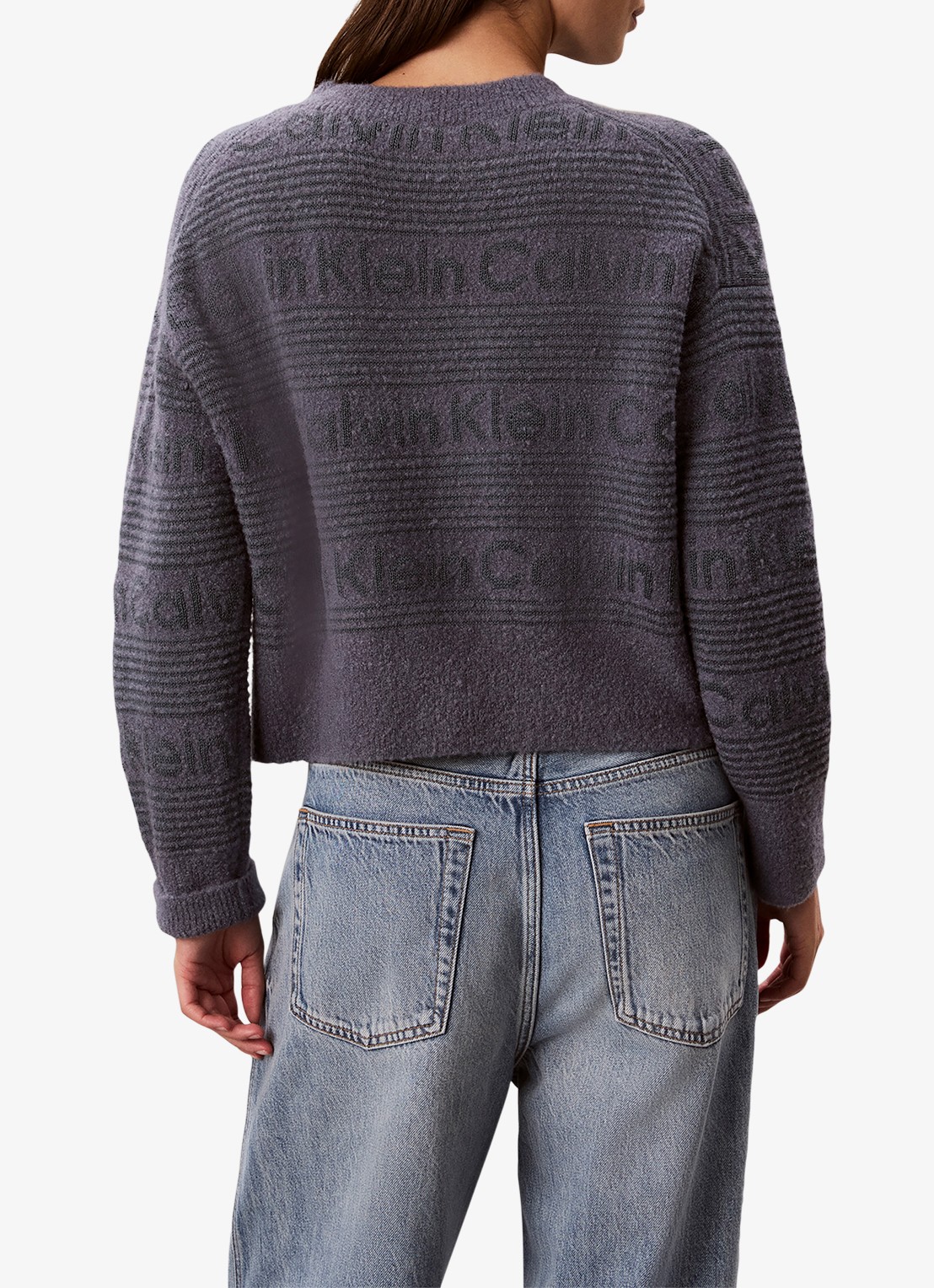 Calvin Klein Grofgebreide trui in wolblend met ingebreid patroon - achterkant 3 donkergrijs