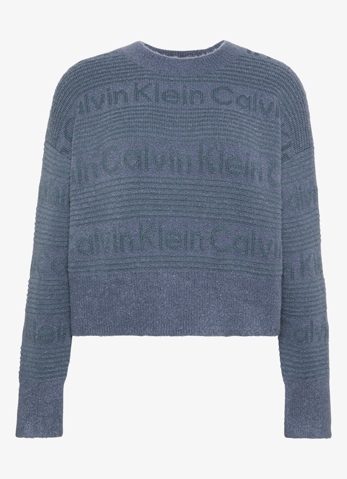 Calvin Klein Grofgebreide trui in wolblend met ingebreid patroon - voorkant donkergrijs