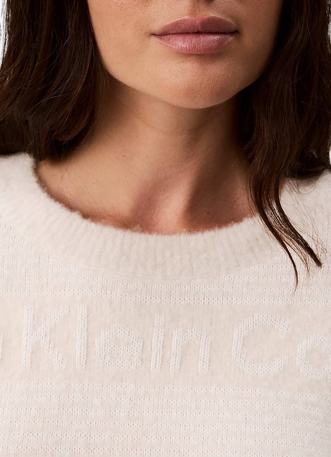 Calvin Klein Grofgebreide trui in wolblend met ingebreid patroon - detail 5 ivoor