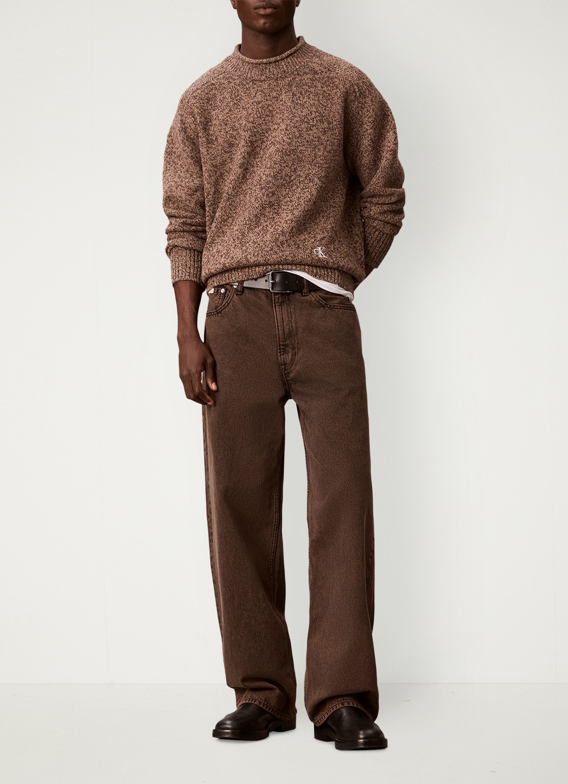 Calvin Klein Grofgebreide trui met logo - voorkant 7 bruin