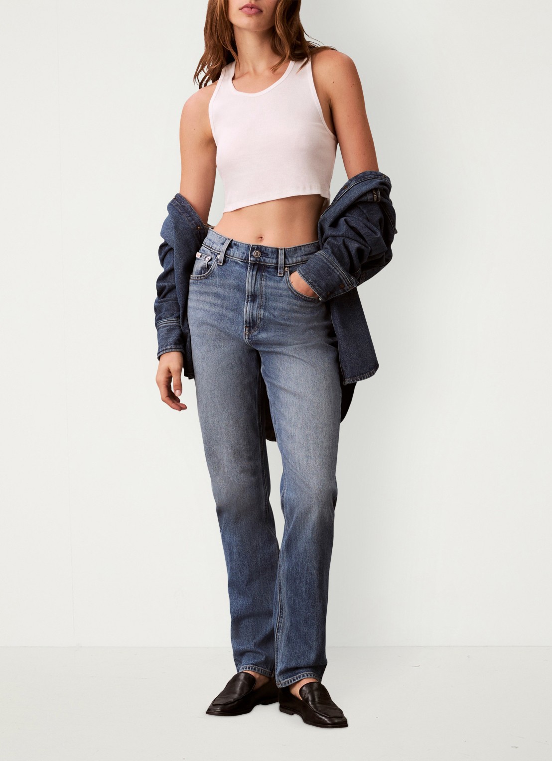 Calvin Klein High waist cropped mom jeans met medium wassing - voorkant 5 blauw