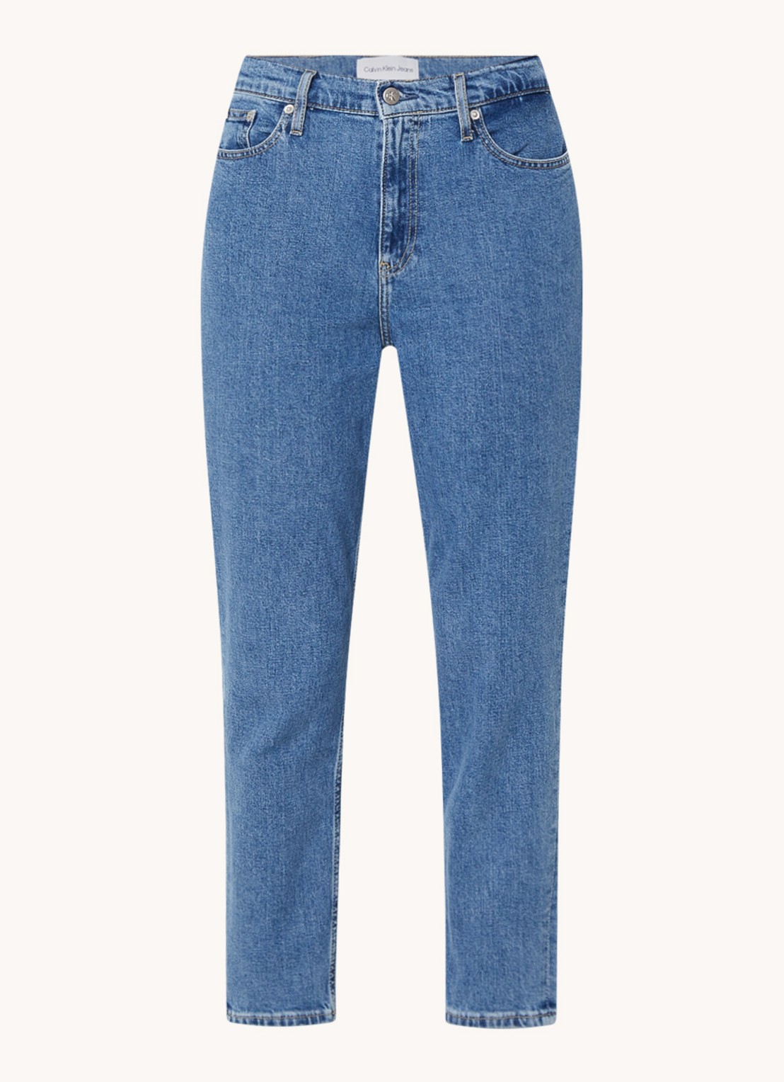Calvin Klein High waist cropped mom jeans met medium wassing - voorkant 2 indigo