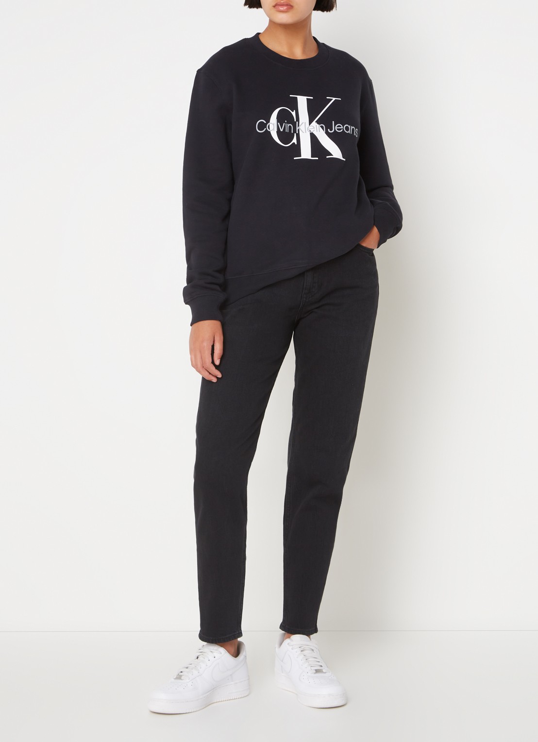 Calvin Klein High waist mom jeans met gekleurde wassing - voorkant 4 zwart