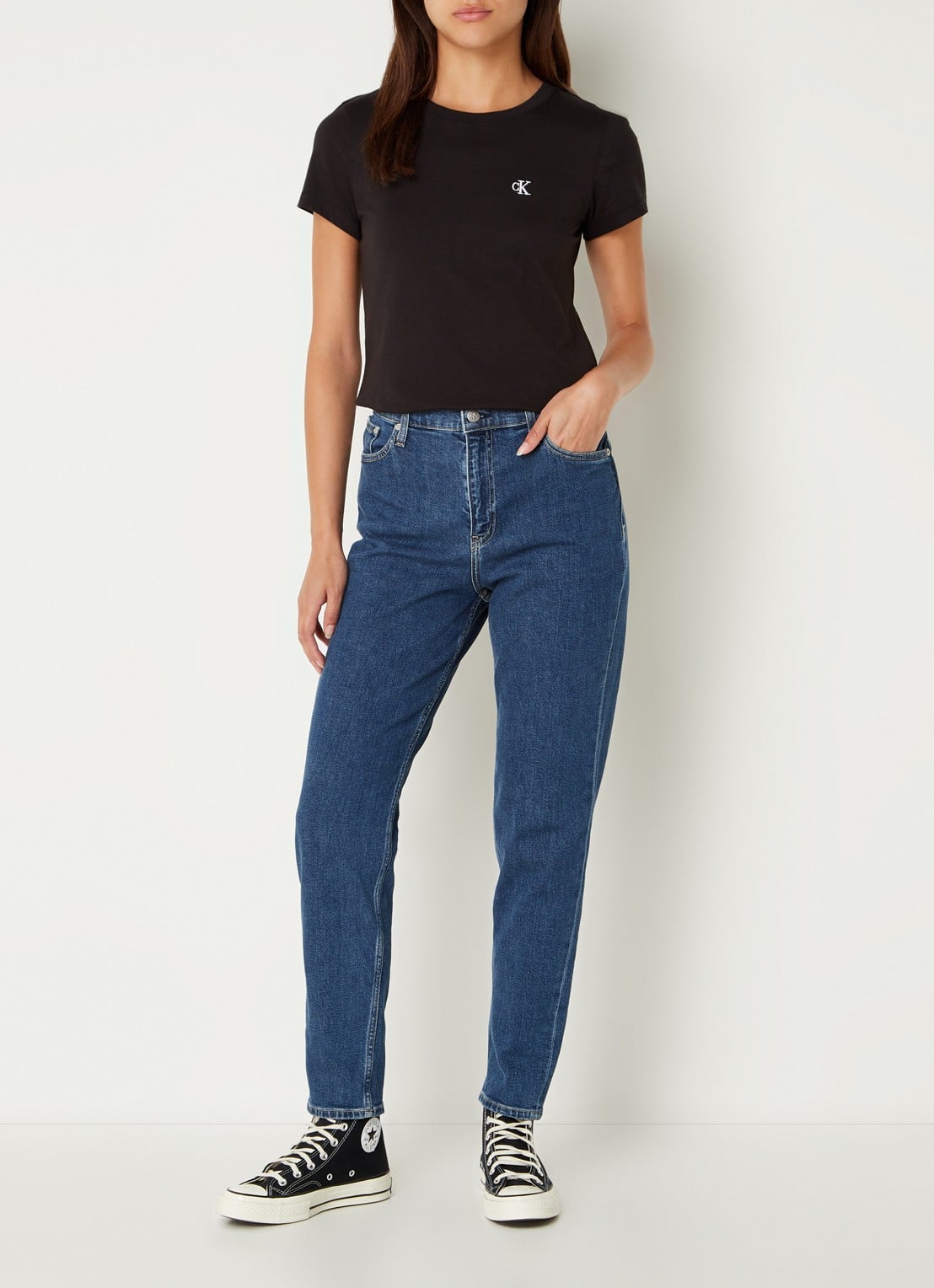 Calvin Klein High waist mom jeans met medium wassing  - voorkant 3 indigo