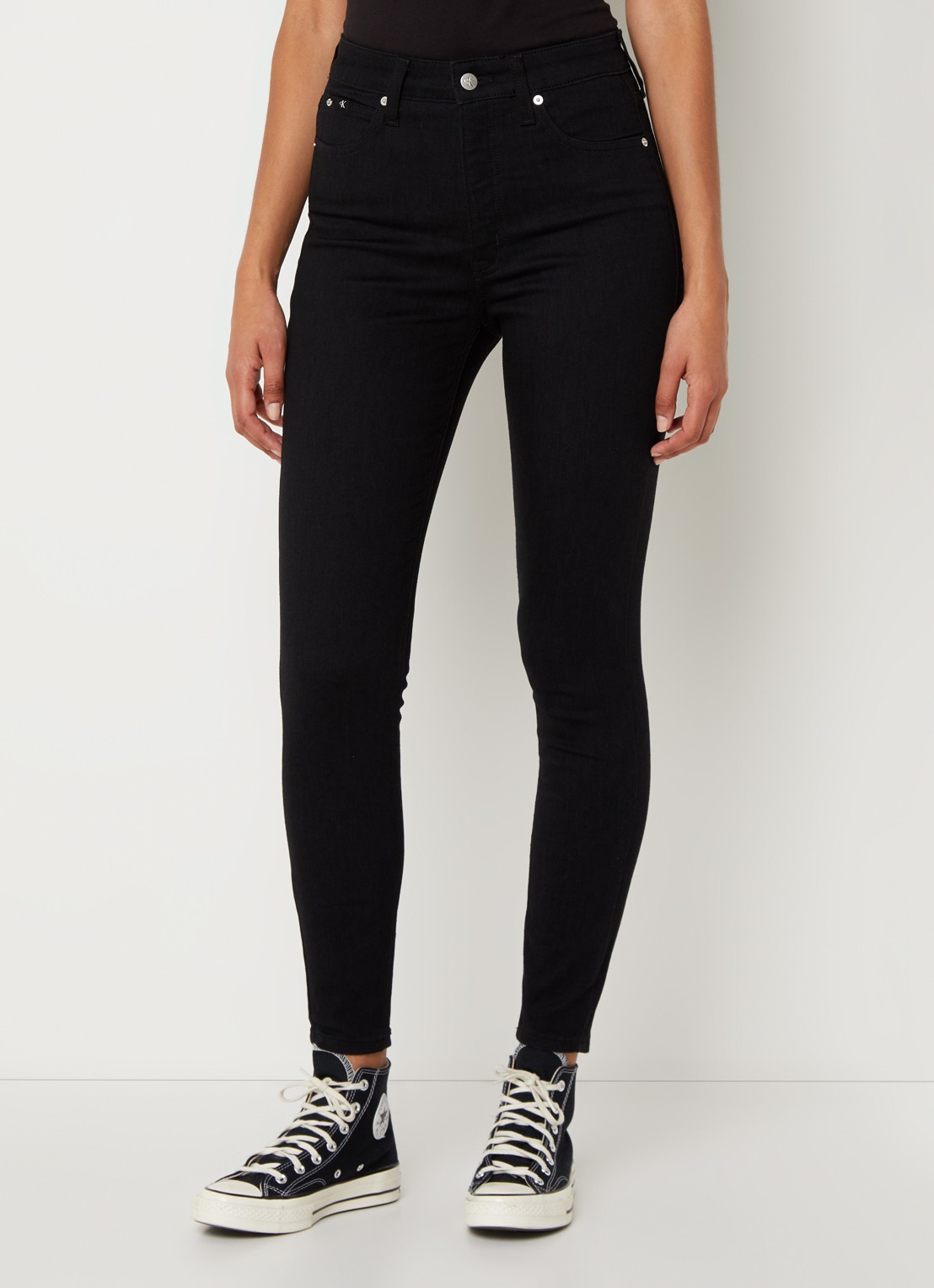 Calvin Klein High waist skinny  jeans met gekleurde wassing - detail 3 zwart