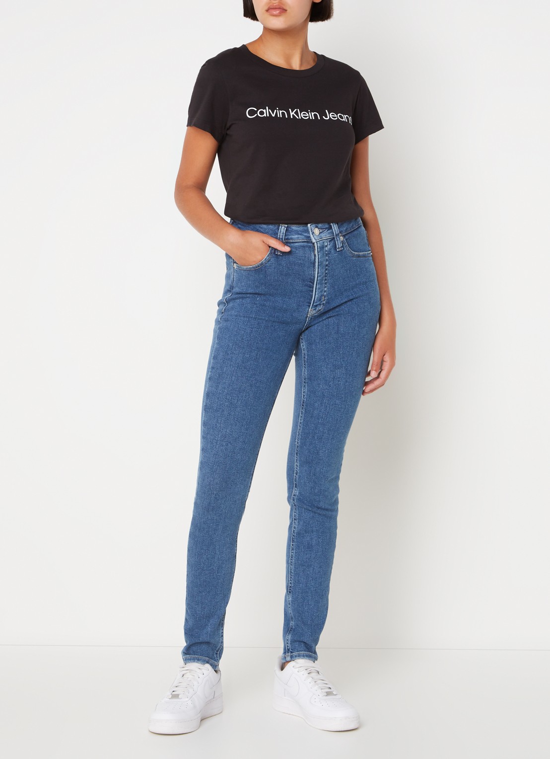 Calvin Klein High waist skinny jeans met medium wassing  - voorkant 2 denim