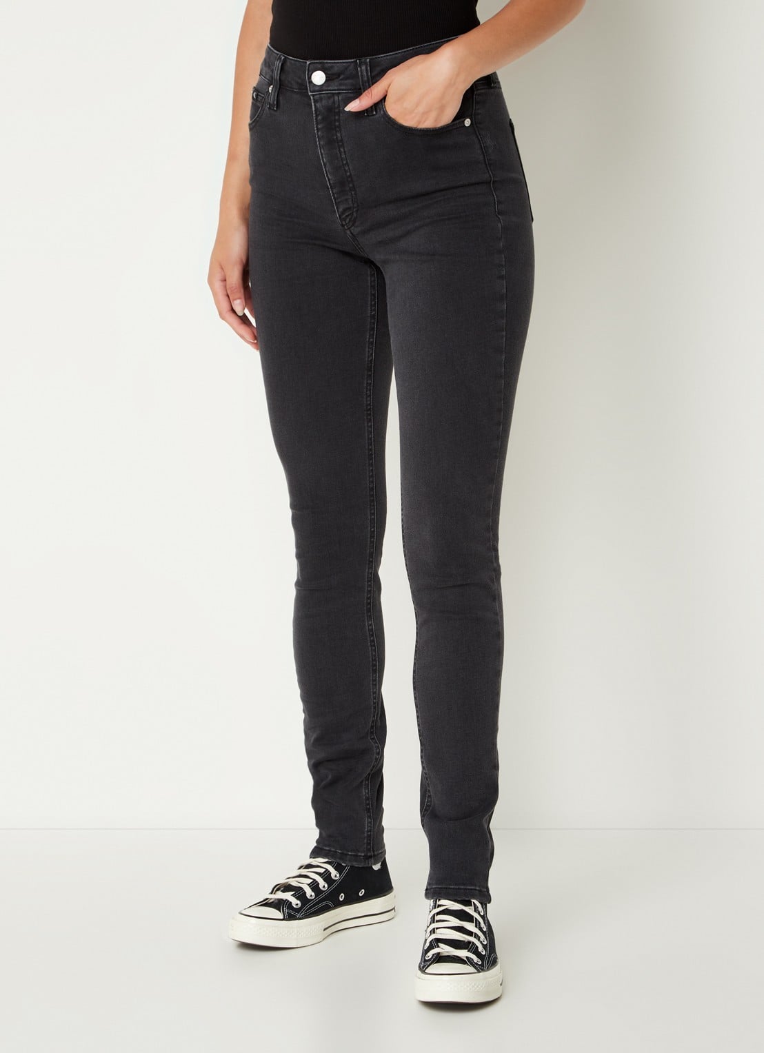 Calvin Klein High waist skinny jeans met stretch  - detail diepzwart