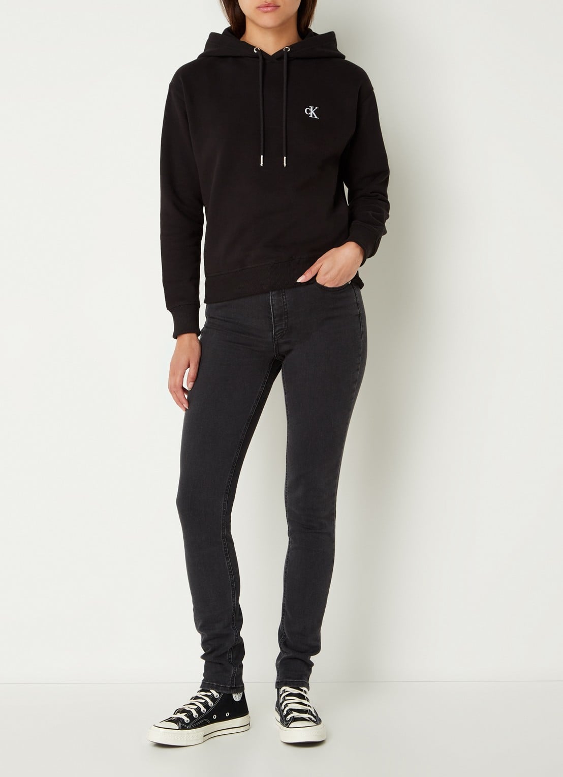 Calvin Klein High waist skinny jeans met stretch  - voorkant 5 diepzwart