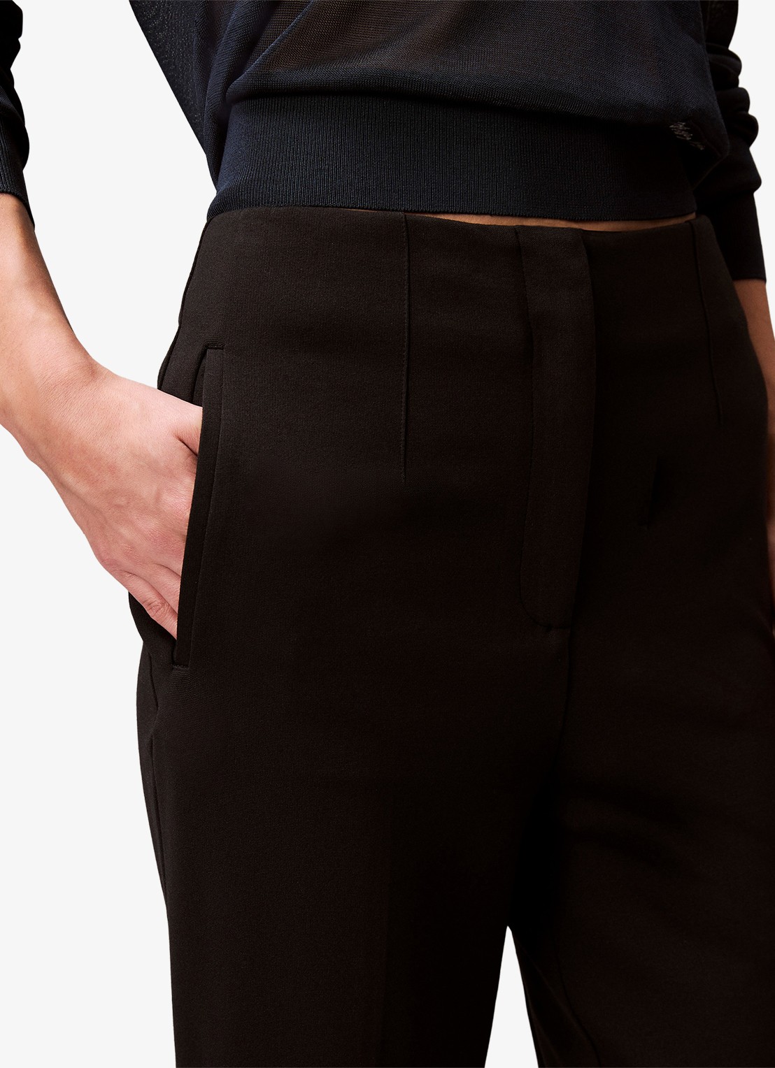 Calvin Klein High waist straight fit chino met steekzakken - detail 4 zwart