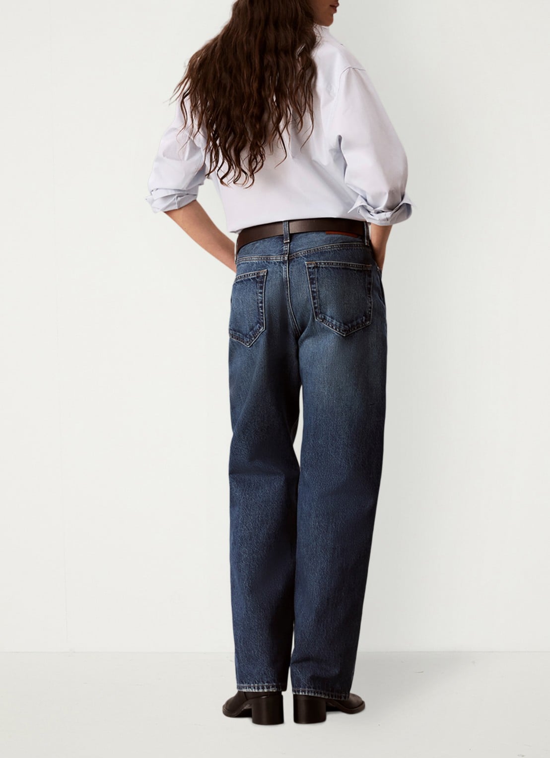 Calvin Klein High waist straight fit jeans met medium wassing - achterkant donkerblauw