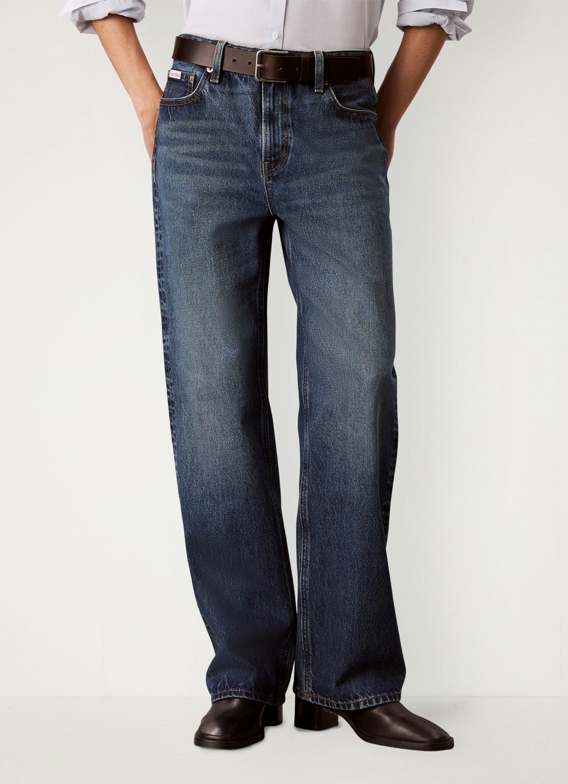 Calvin Klein High waist straight fit jeans met medium wassing - detail 4 donkerblauw