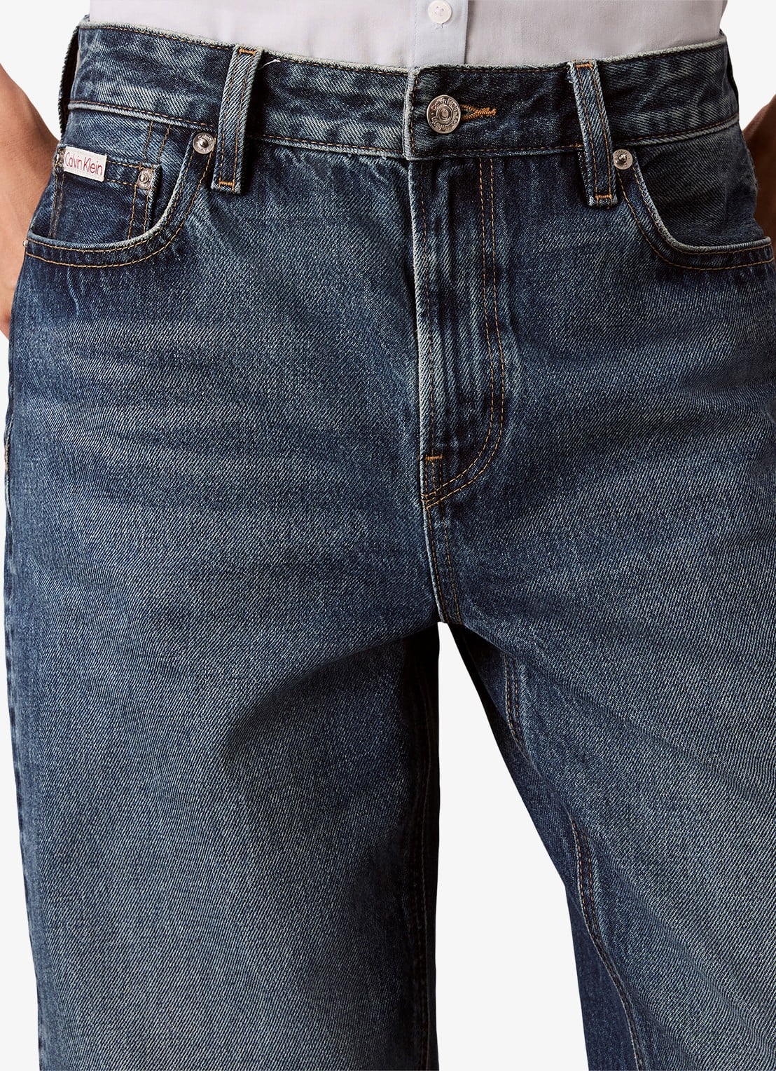 Calvin Klein High waist straight fit jeans met medium wassing - detail 5 donkerblauw