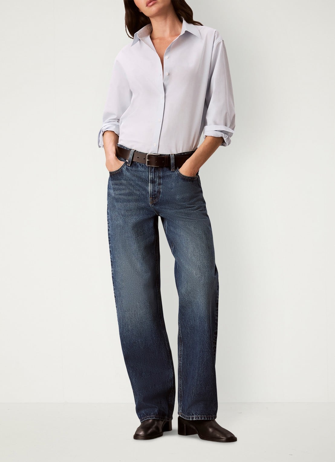 Calvin Klein High waist straight fit jeans met medium wassing - voorkant 3 donkerblauw