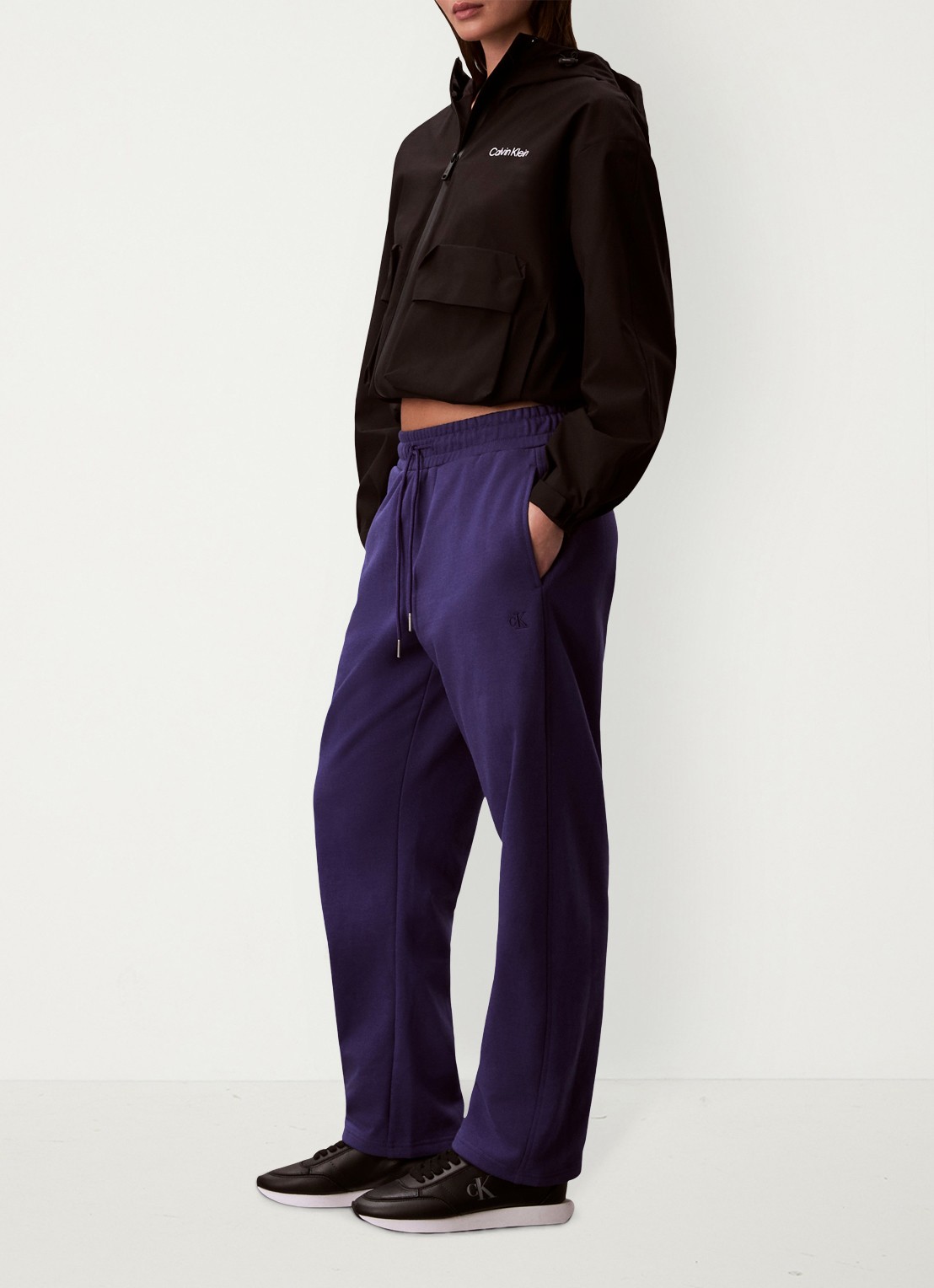 Calvin Klein High waist straight fit joggingbroek met steekzakken - detail 4 donkerblauw
