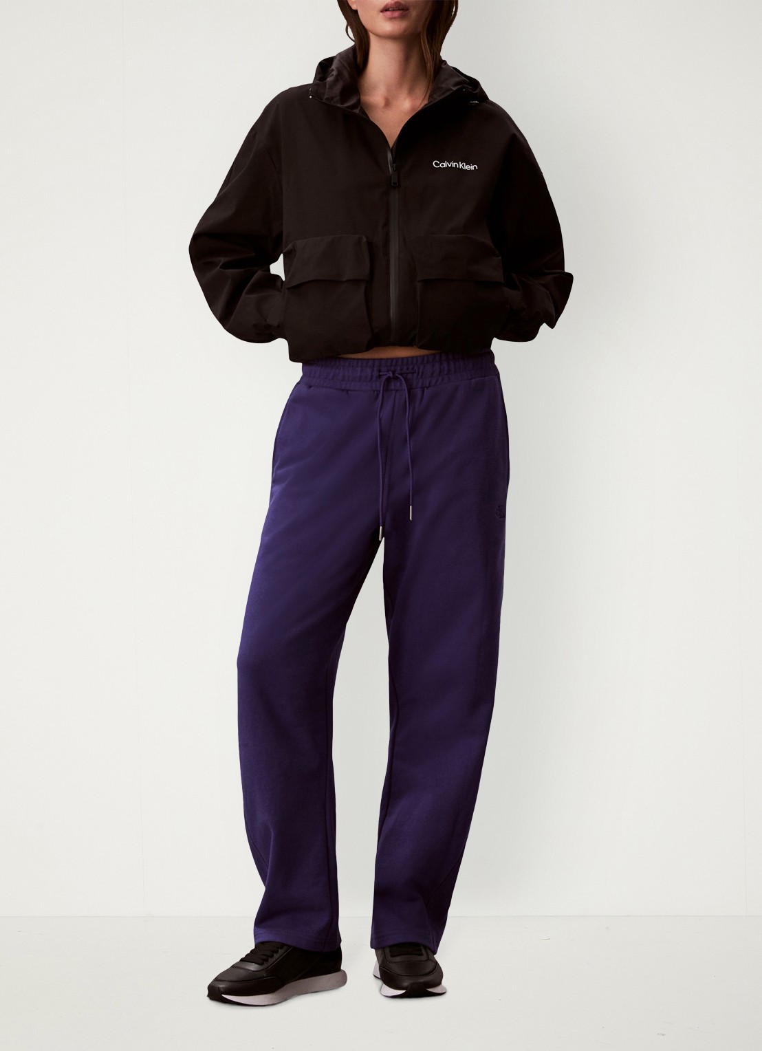 Calvin Klein High waist straight fit joggingbroek met steekzakken - voorkant 2 donkerblauw