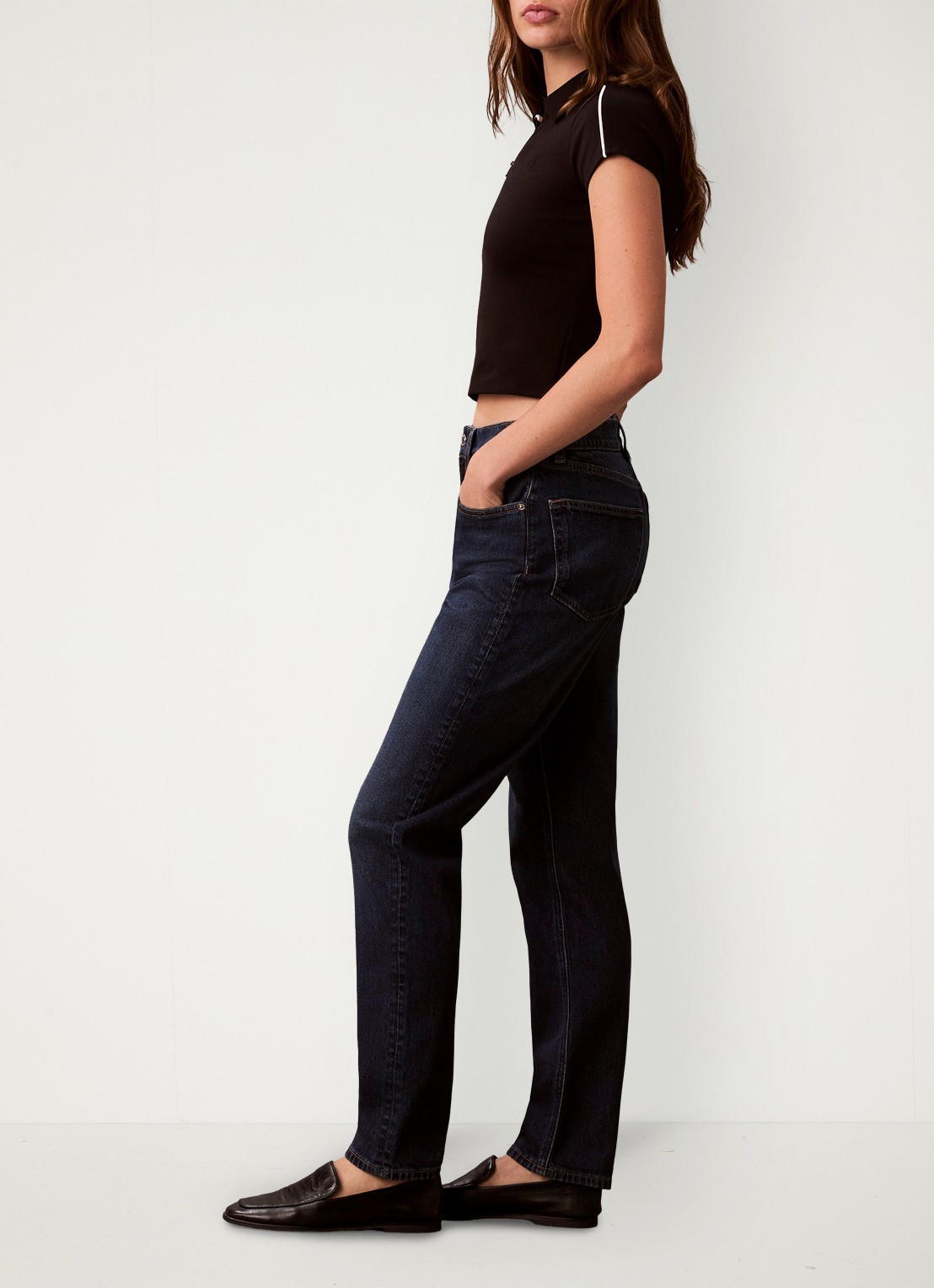 Calvin Klein High waist straight fit mom jeans met steekzakken - detail denim